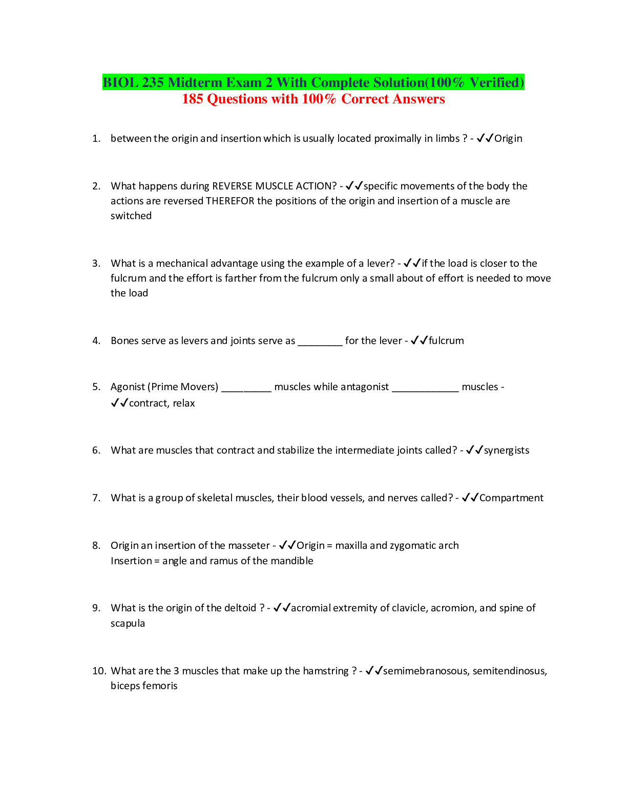 Preview image for BIOL 235 Midterm Exam 2 With Complete Solution(100% Verified) 185 Questions with 100% Correct Answers